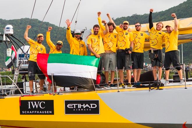 The Abu Dhabi crew celebrate winning the marquee Volvo Ocean Race Southern Ocean leg five on 5 April 2015 - Volvo Ocean Race 2015 &copy;  Ian Roman / Abu Dhabi Ocean Racing